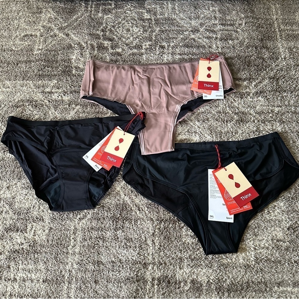 NWT Thinx Period Panties 3 Pair Bikini Cheeky Sportslip 3XL